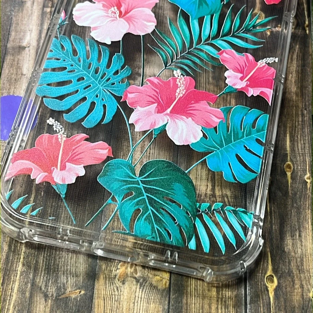 5for$10 Transparent Tropical Leafs With Pink Floral iPhone XR Phone Case NWT